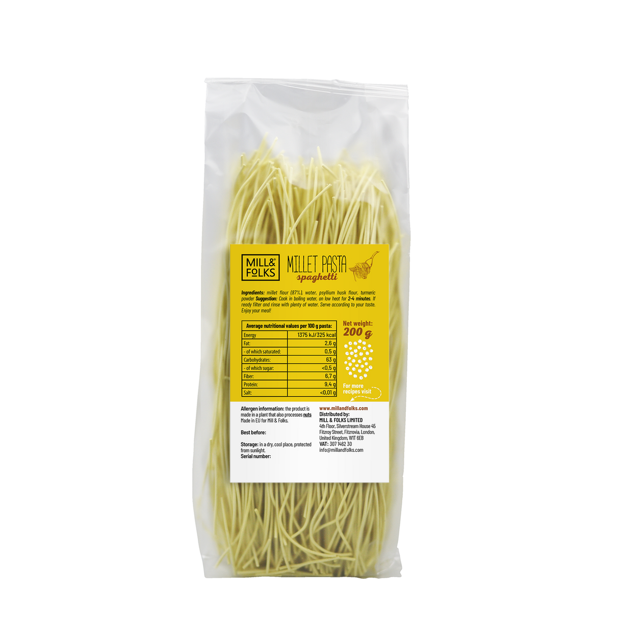 Millet pasta spaghetti