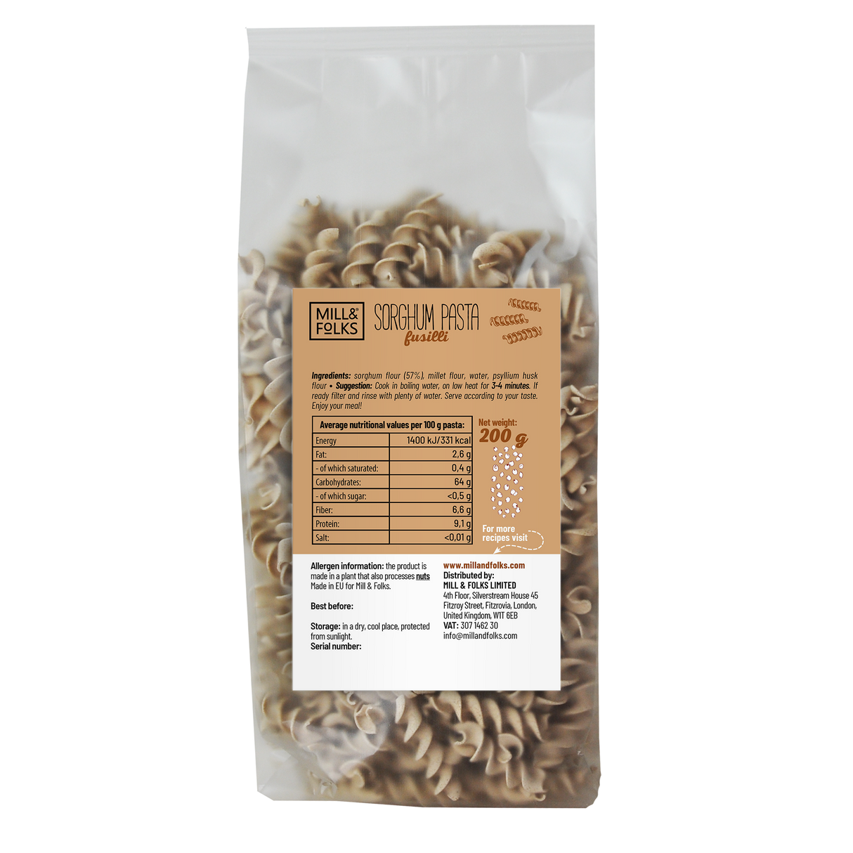 Sorghum pasta fusilli