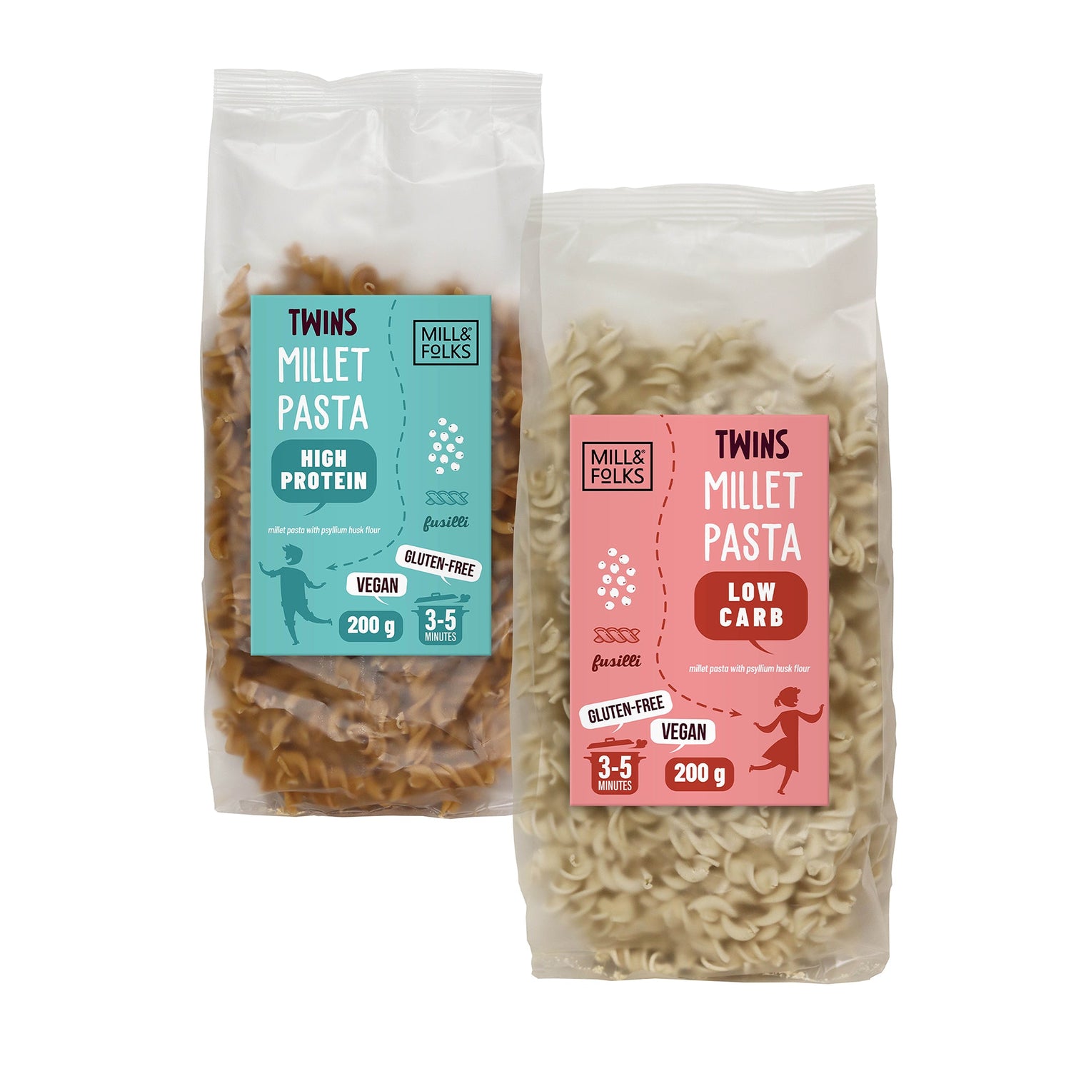 Twins millet pasta fusilli variety pack