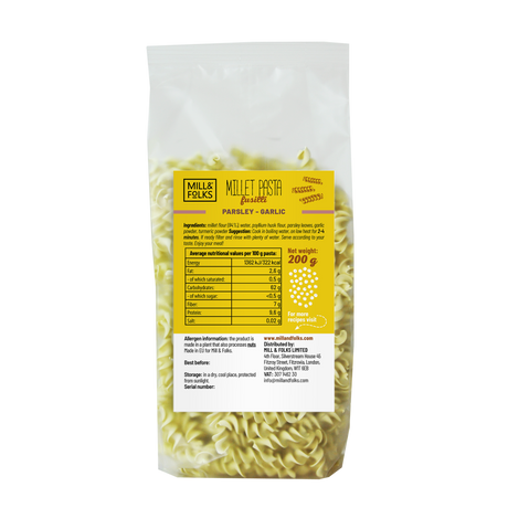 Millet pasta fusilli parsley-garlic