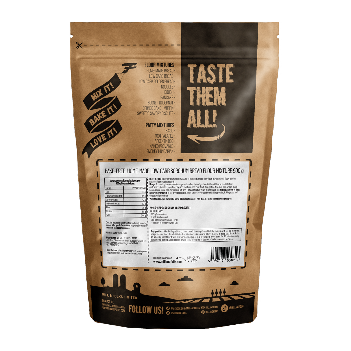 Bake-Free Home-made Low-carb Sorghum Bread Flour Mixture 900g